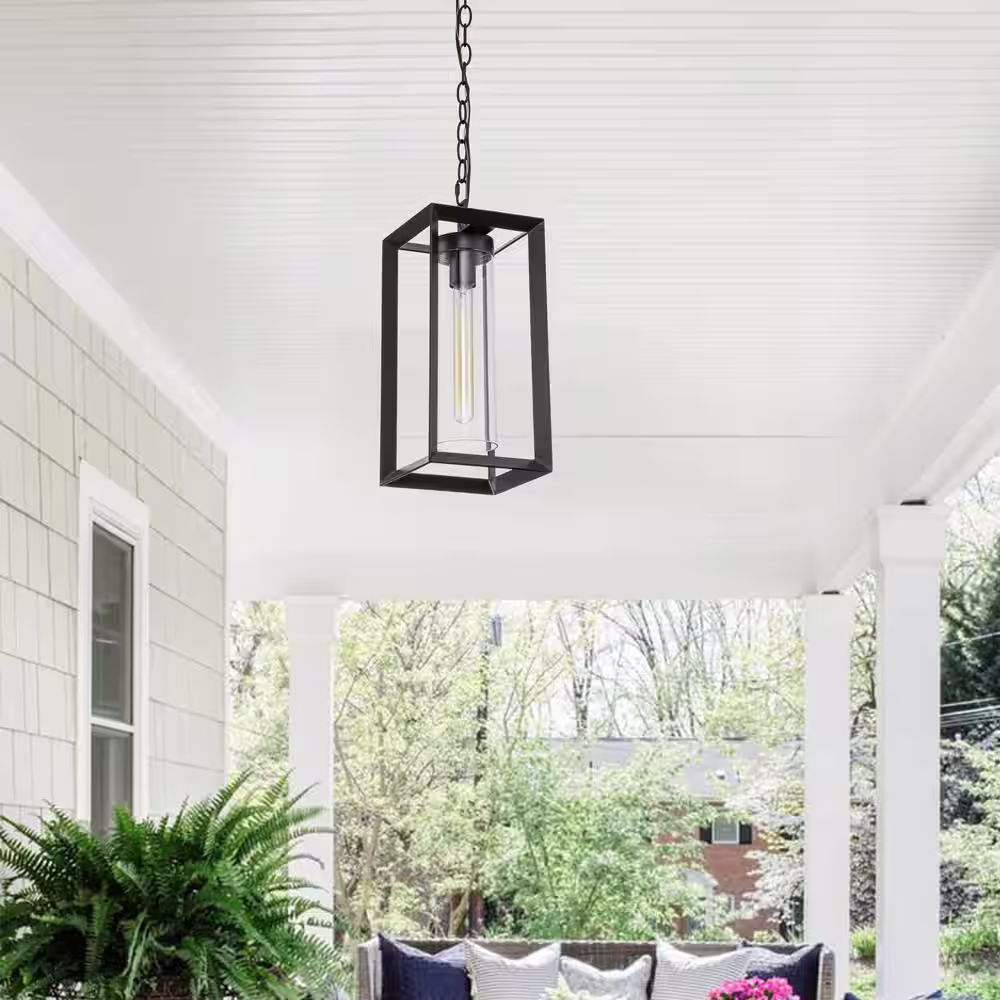 None 1-Light Dark Bronze Outdoor Pendant Light with Clear Glass Shade