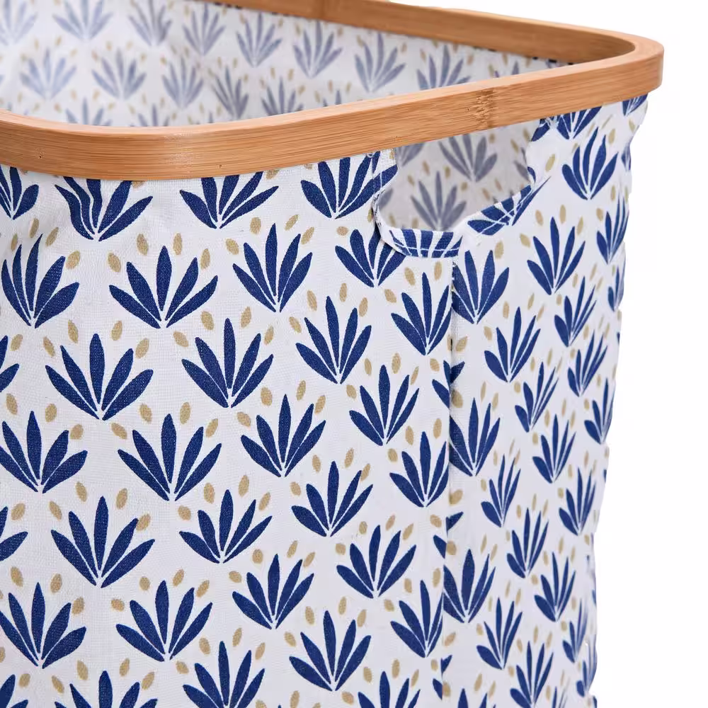 HOUSEHOLD ESSENTIALS Bamboo Rim Rectangle Krush Hamper, Blue Cacti
