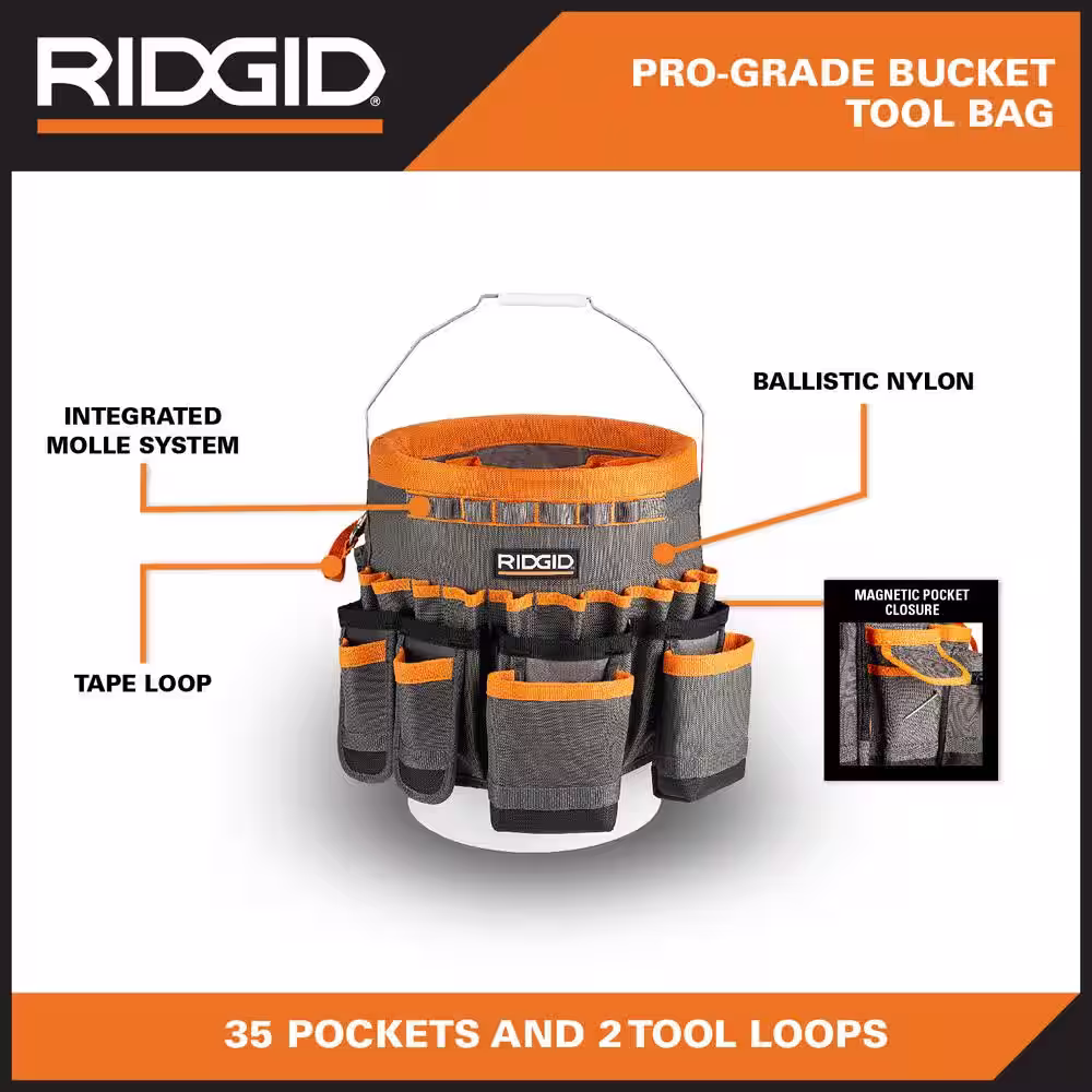 RIDGID 30 in. 35 Pocket Professional Grade Tool Bucket Bag