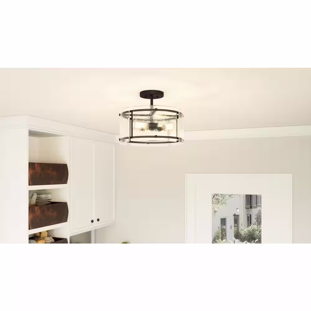 Quoizel Fortress 16 in. 3-Light Earth Black Semi-Flush Mount