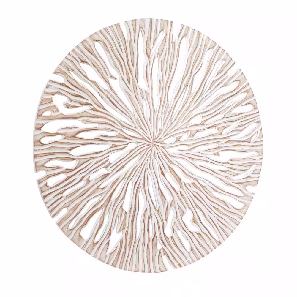 Litton Lane Wood Beige Handmade Intricately Carved Starburst Wall Decor