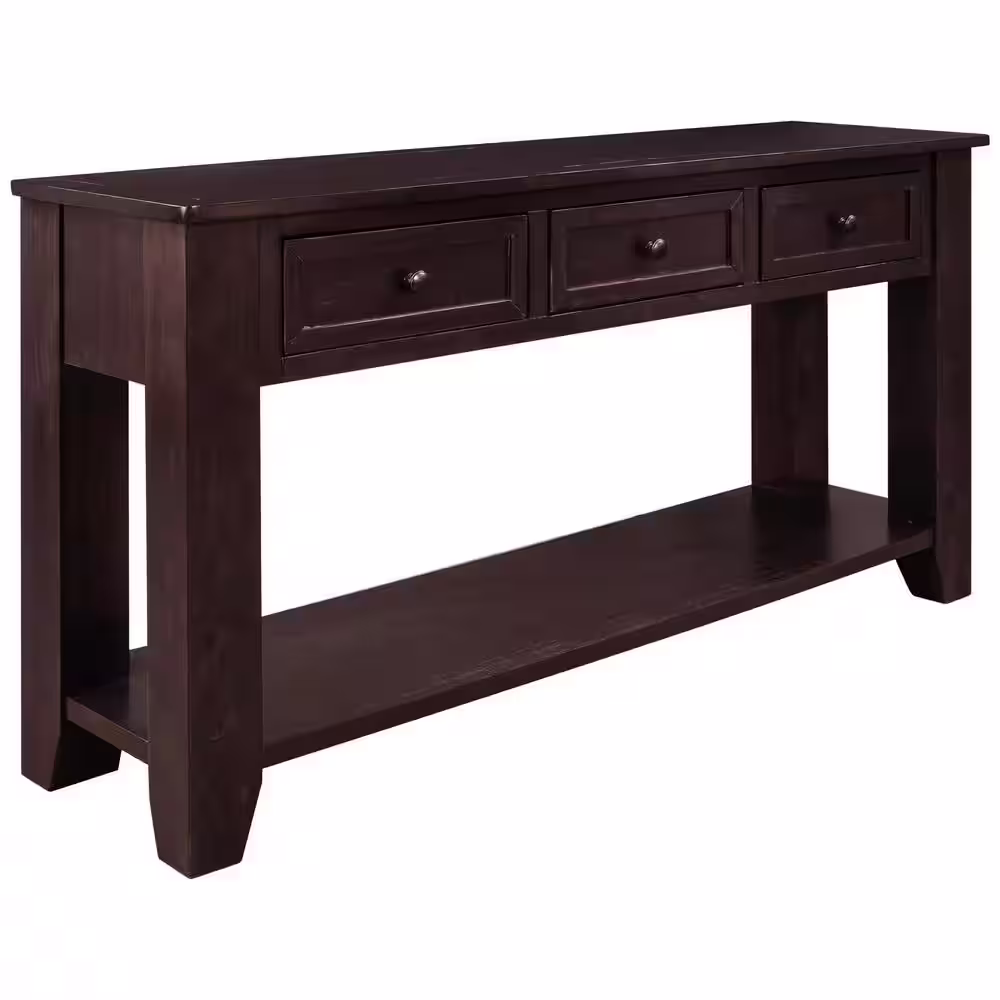 Harper & Bright Designs 55.1 in. Espresso Rectangle Wood Console Table with 3 Drawers and Bottom Shelf