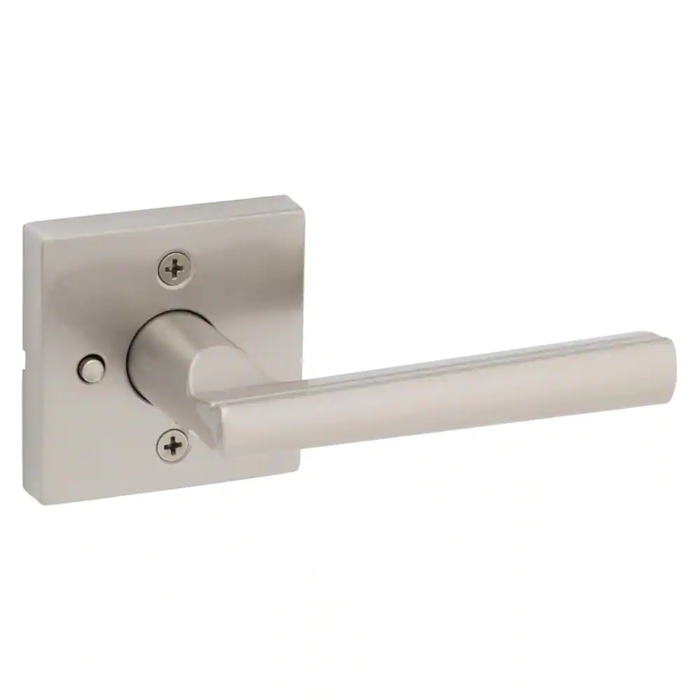 Kwikset Montreal Square Satin Nickel Privacy Bed/Bath Door Handle with Lock