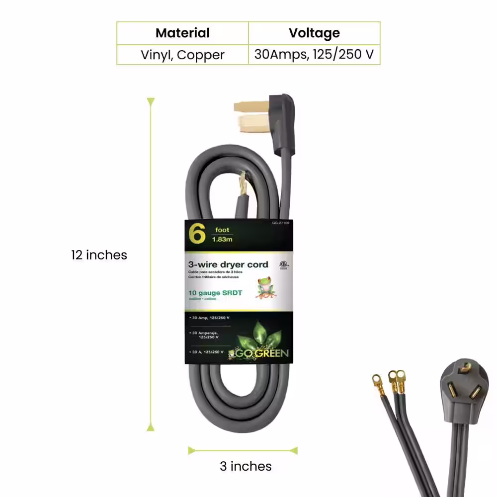 GoGreen Power 6 ft. 10-Gauge SRDT Dryer Cord