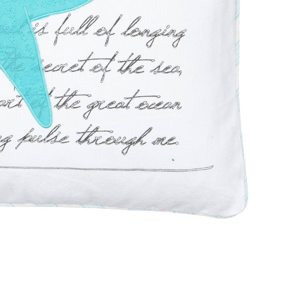 Levtex Home Biscayne White, Teal and Silver Starfish Appliqued 20 in. x 20 in. Throw Pillow