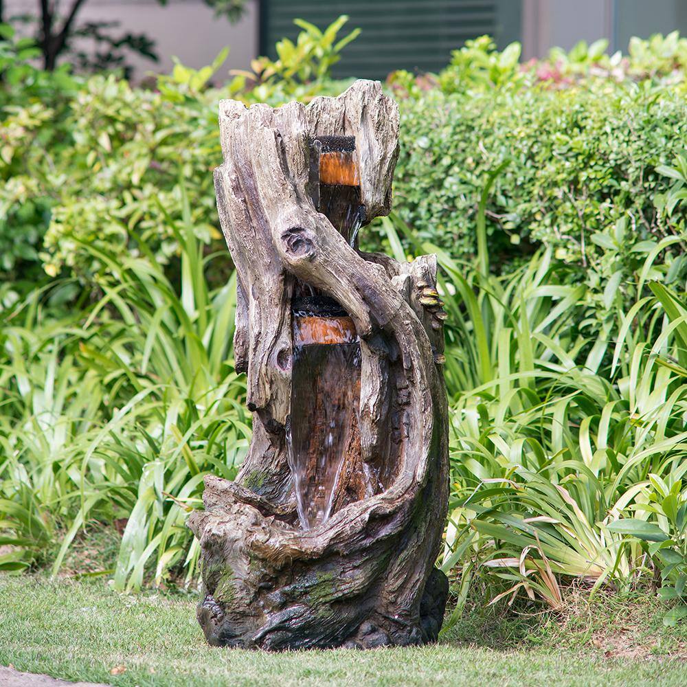 None Outdoor Polyresin Rusitic Floor Standing Waterfall Fountain with Light