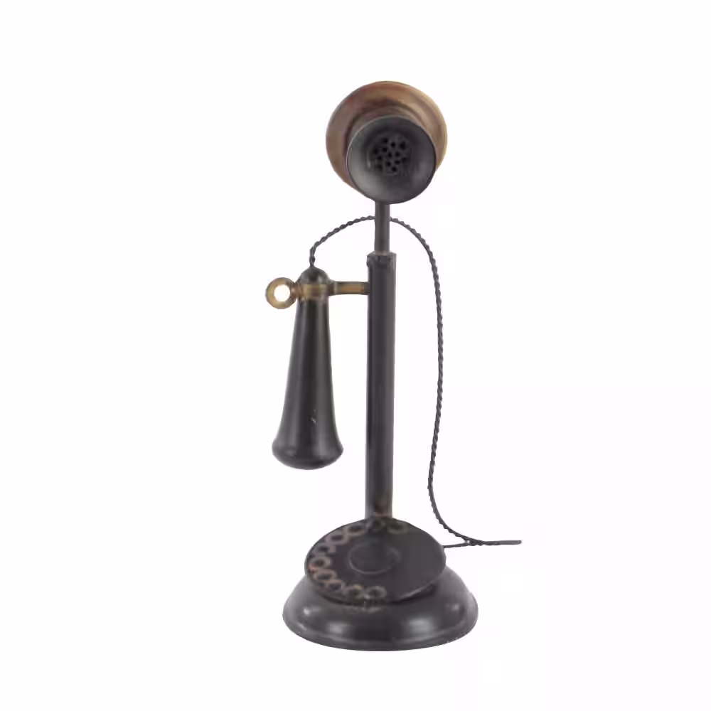 Litton Lane Black Metal Decorative Vintage Style Telephone Sculpture with Tiered Base and Coil Wire Detailing
