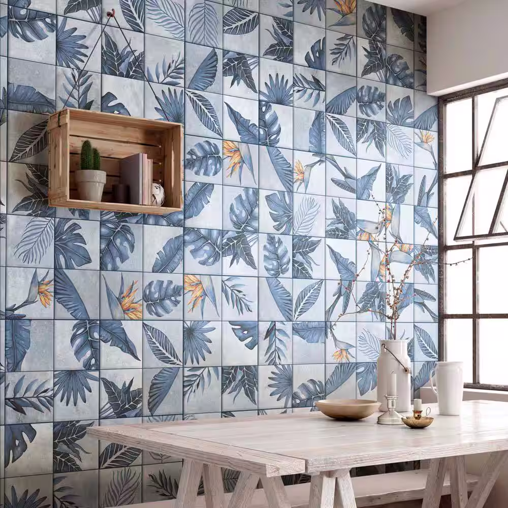 Merola Tile Nusa Botanic Sapphire 9-3/4 in. x 9-3/4 in. Porcelain Floor and Wall Tile (10.88 sq. ft./Case)