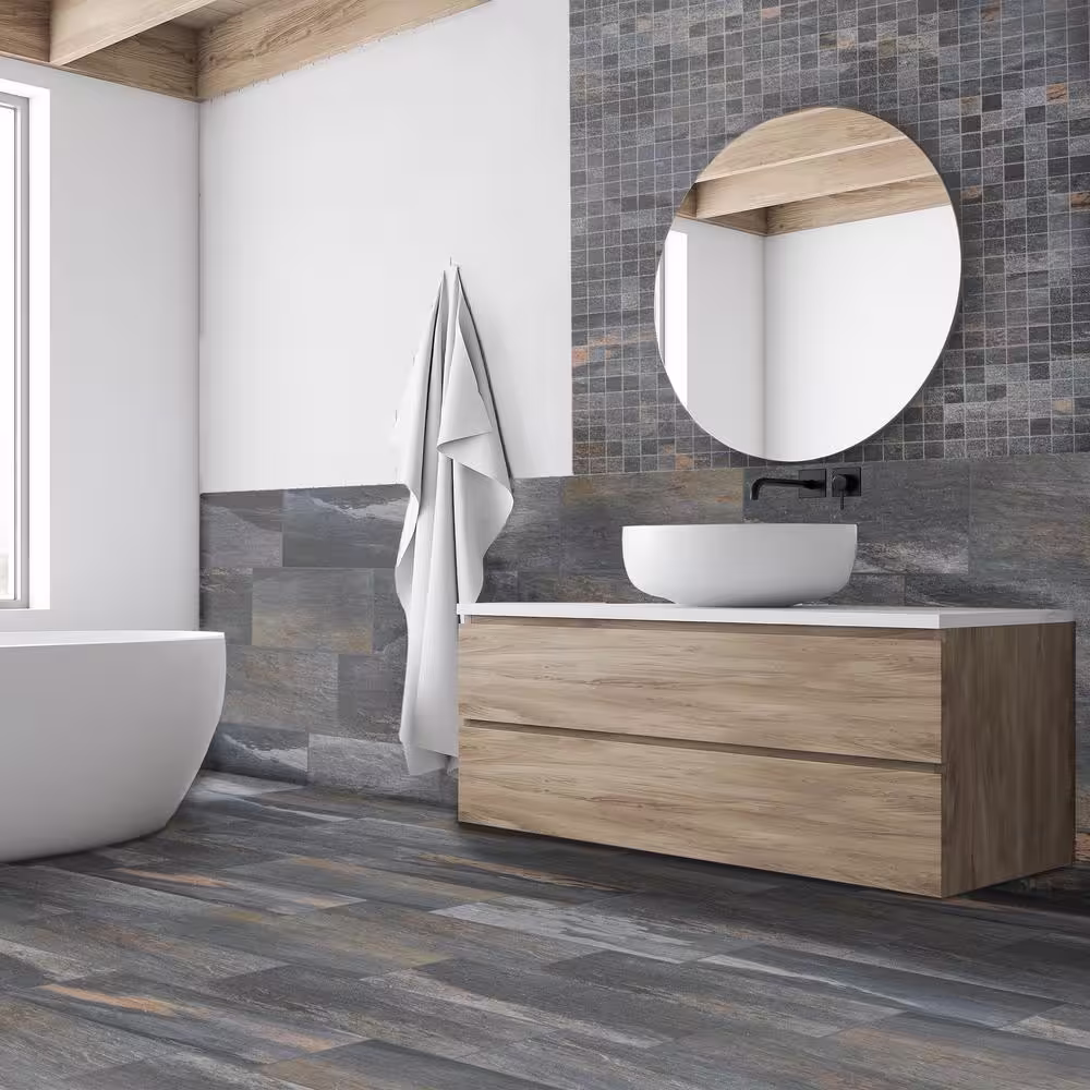 Florida Tile Home Collection Longitude Slate Grey Matte 12 in. x 12 in. Square Matte Porcelain Floor and Wall Mosaic Tile (5 sq. ft./Case)