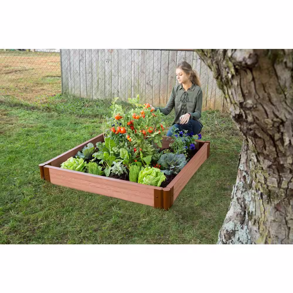Frame It All Two Inch Series 4 ft. x 4 ft. x 5.5 in. Classic Sienna Composite Raised Garden Bed Kit
