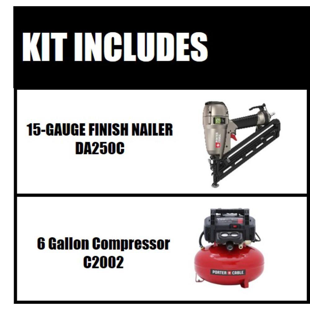 Porter-Cable 6 Gal. 150 PSI Portable Electric Air Compressor and 15-Gauge Pneumatic 2-1/2 in. Angled Finish Nailer