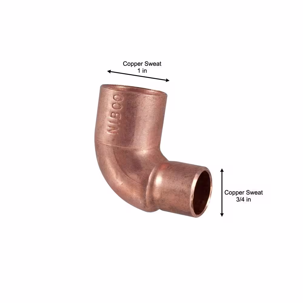 Everbilt 1 in. x 3/4 in. Copper Pressure 90-Degree Cup x Cup Reducing Elbow