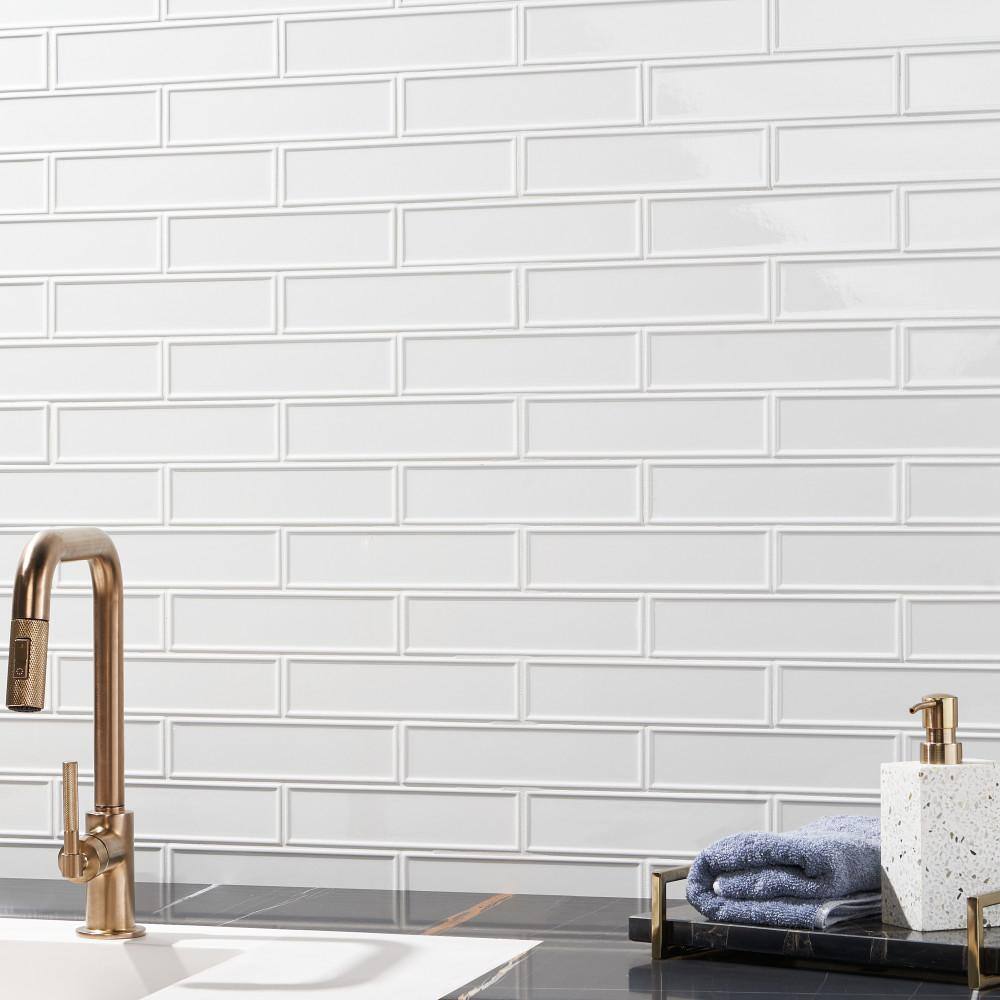 Ivy Hill Tile Shariel Framed Bianco 2.36 in. x 9.44 in. Polished Ceramic Wall Tile (7.74 sq. ft./Case)