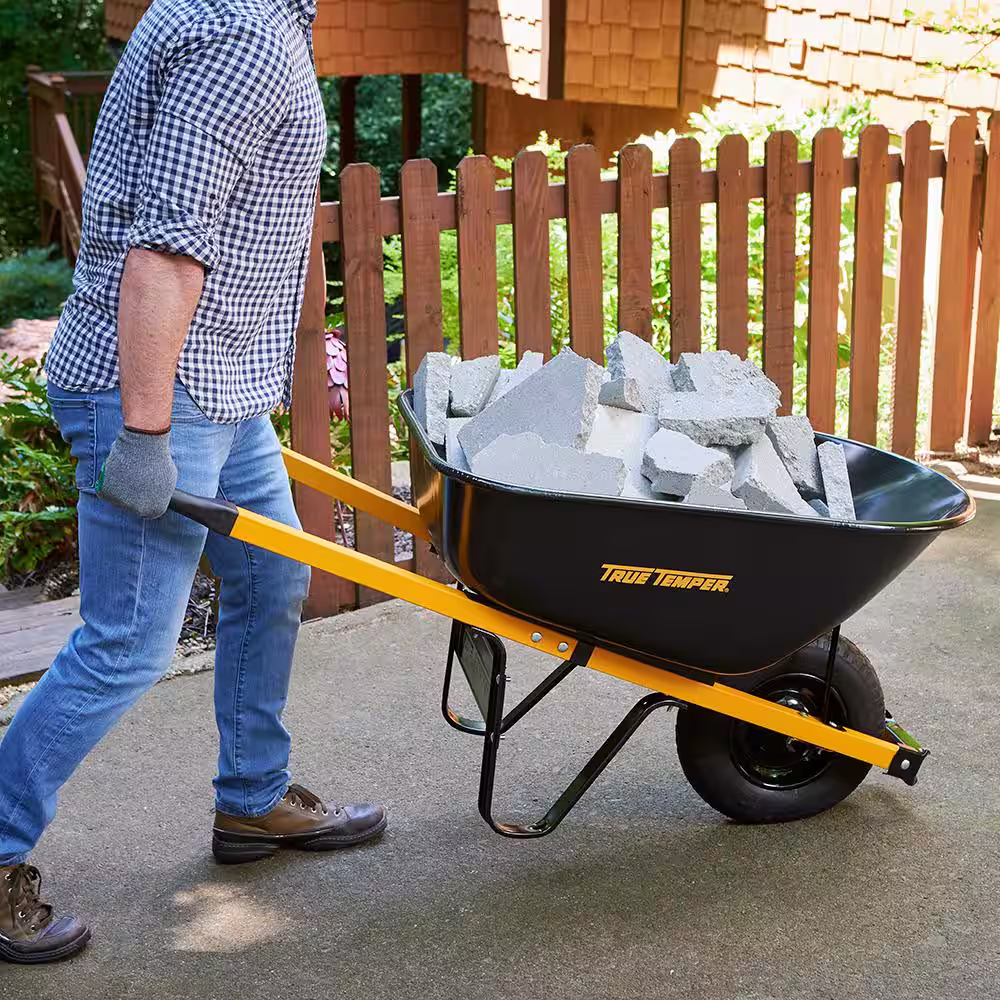 True Temper 6 cu. ft. Barrow in a Box Steel Wheelbarrow with Never Flat Tire and Steel Handles