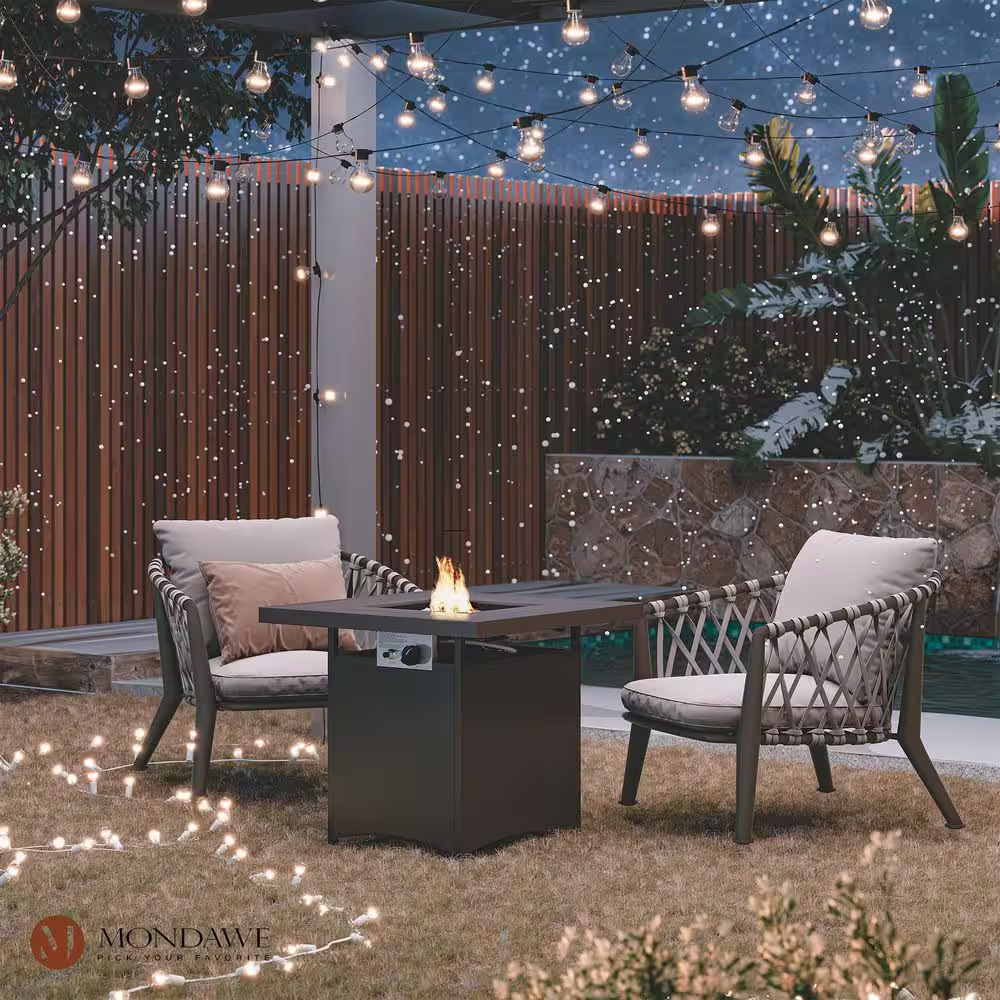Mondawe 28 in. 50,000 BTU Brown Frame Square Metal Outdoor Propane Gas Fire Pit Table with Fire Glass for Patio, Balcony
