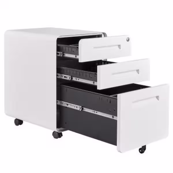 Mlezan White Filing Cabinet 3 Drawer on Wheels 17.7 in. D x 15.7 in. W x 22.8 in. H Deep Drawers for Legal Letter Files