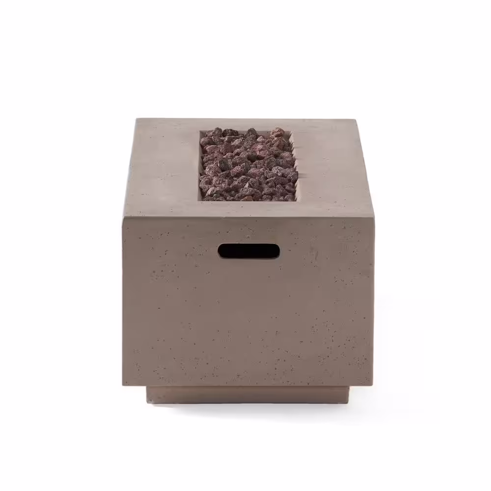 Noble House Zachary 40 in. x 15 in. Rectangular Concrete Propane Fire Pit in Light Gray with Tank Holder