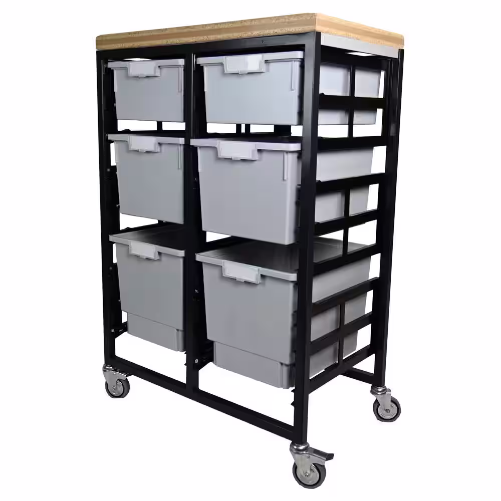 None Mobile Workbench Storage Station With Wood Top -6 StorSystem Trays-Gray