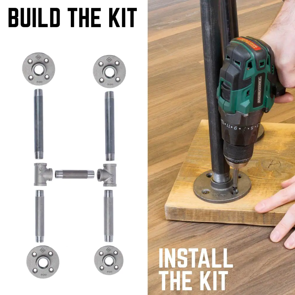 PIPE DECOR 3/4 in. x 1.3 ft. Black Steel Pipe Industrial H Style Bench Leg Kit
