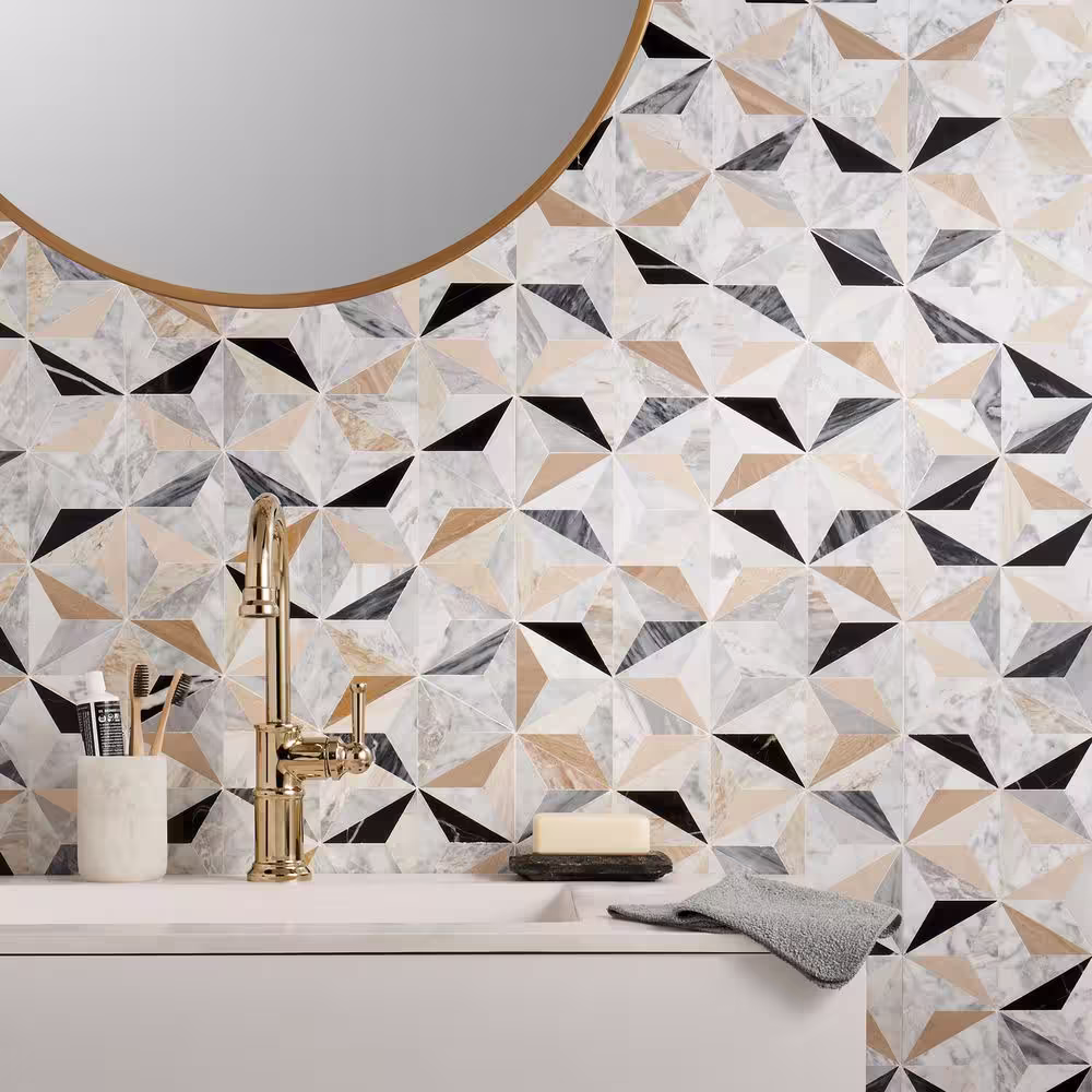 Ivy Hill Tile Phantom Harvest Cream 13.58 in. x 15.74 in. Polished Marble Floor and Wall Mosaic Tile (1.48 sq. ft./Each)