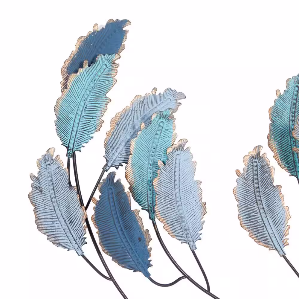 Litton Lane 15 in. x 52 in. Blue Metal Traditional Leaves Wall Decor