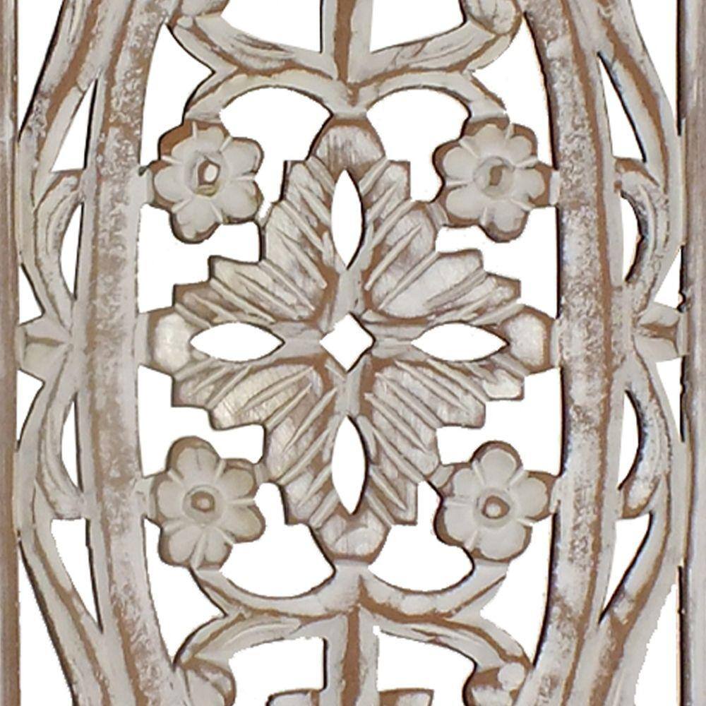 Benzara Rectangular White and Brown Mango Wood Wall Panel Art