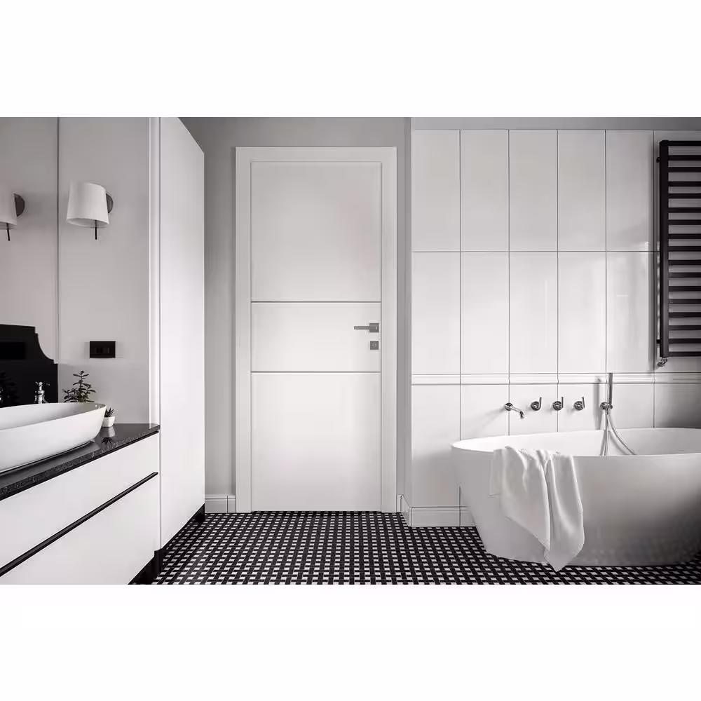 Belldinni 28 in x 80 in Stella 2H Snow White Finished Aluminum Strips Left-Hand Solid Core Composite Single Prehung Interior Door