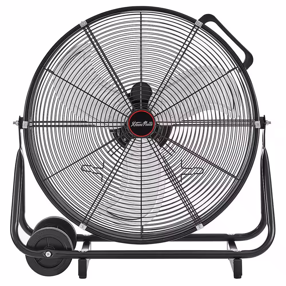 XtremepowerUS 24 in. High Velocity 3-Adjustable Speed Commercial Rolling Floor Drum Fan in Black