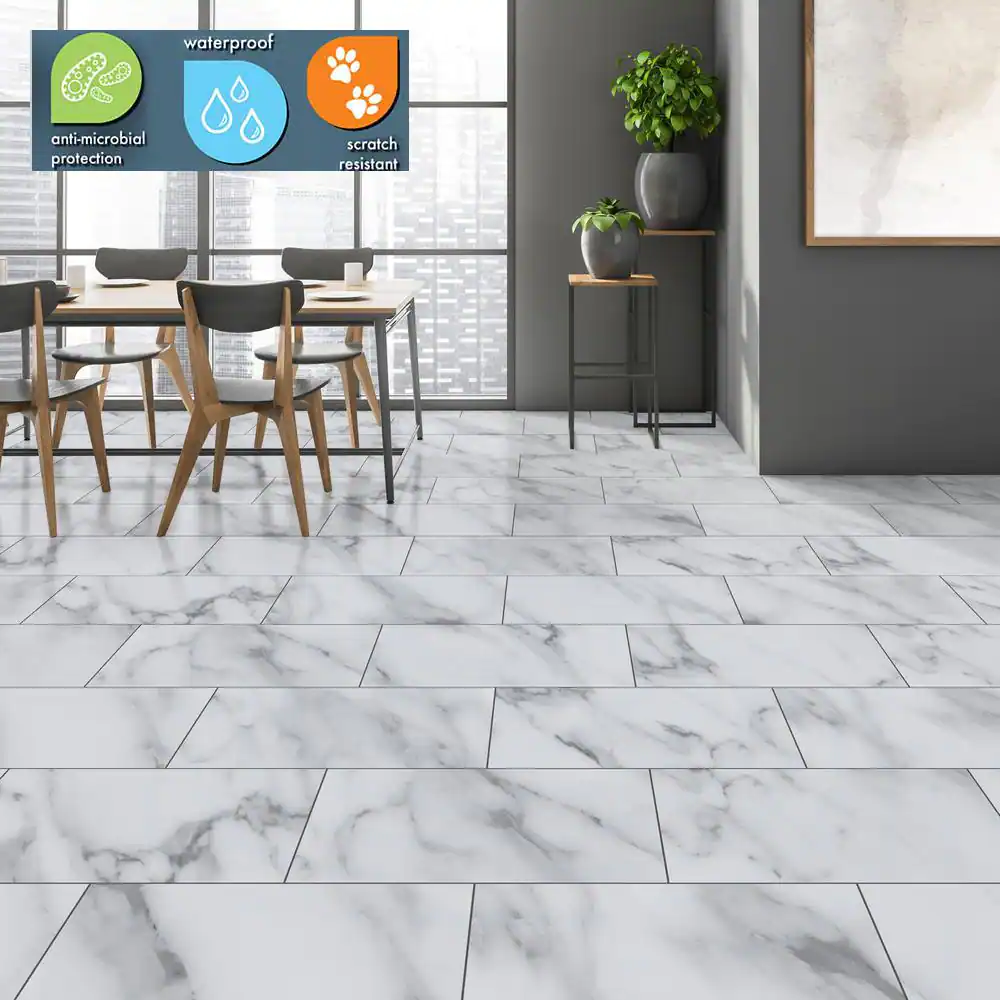 Lifeproof Anna Maria Marble 12 MIL x 12 in. W x 24 in. L Click Lock Waterproof Vinyl Tile Flooring (23.8 sqft/case)
