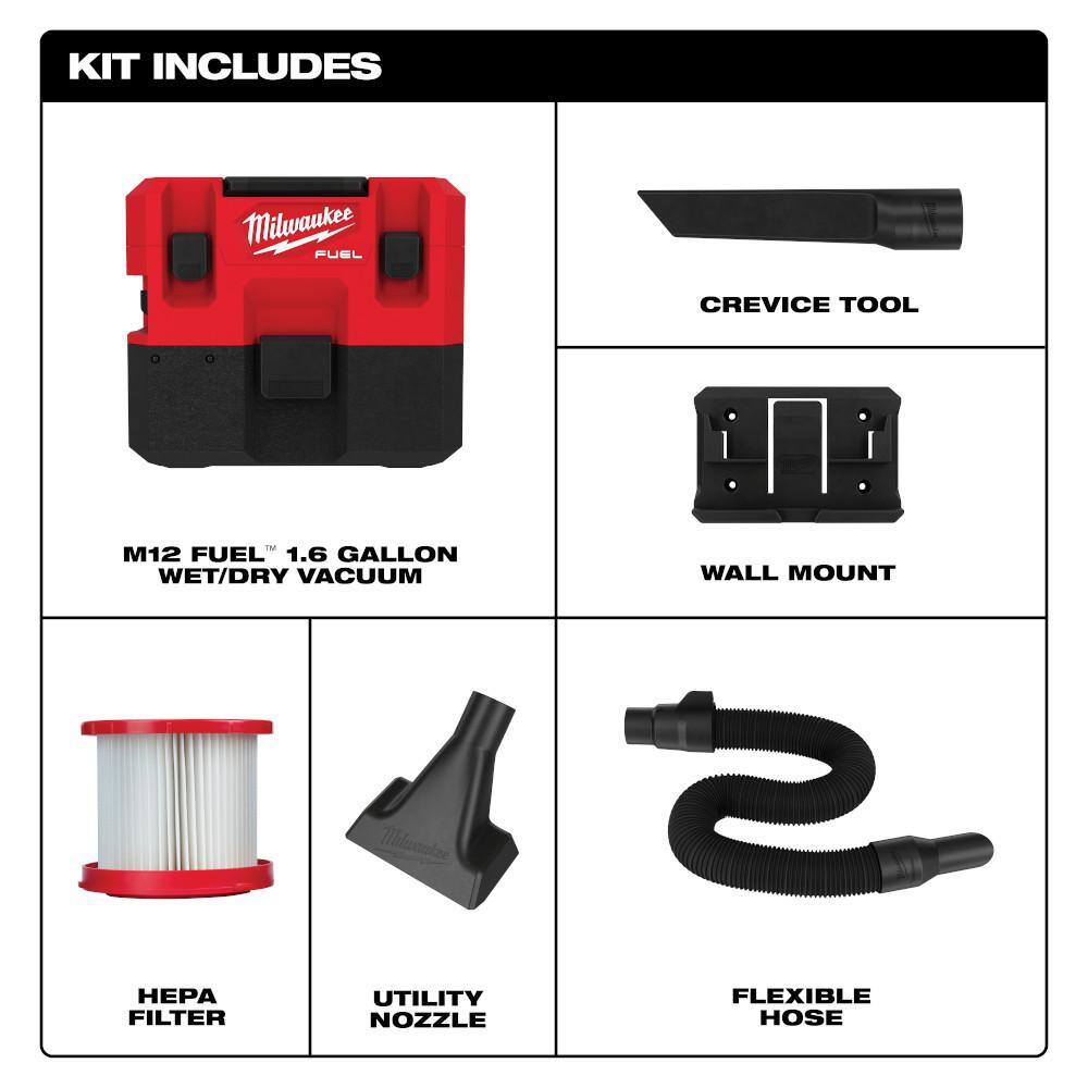 Milwaukee M12 FUEL 12-Volt Lithium-Ion Cordless 1.6 Gal. Wet/Dry Vacuum and Cut Off Saw Kit with 4.0 Ah Battery and Charger