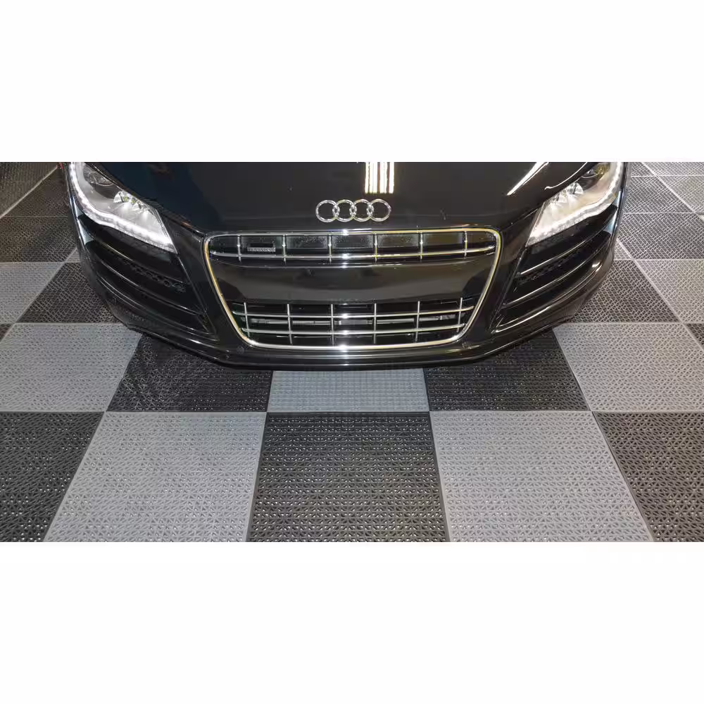 Technoflex Techno LOK 2.5 ft. W x 2.5 ft. L . Black and Gray Commercial Grade PVC Self Drainage Garage Flooring (18-Pack)