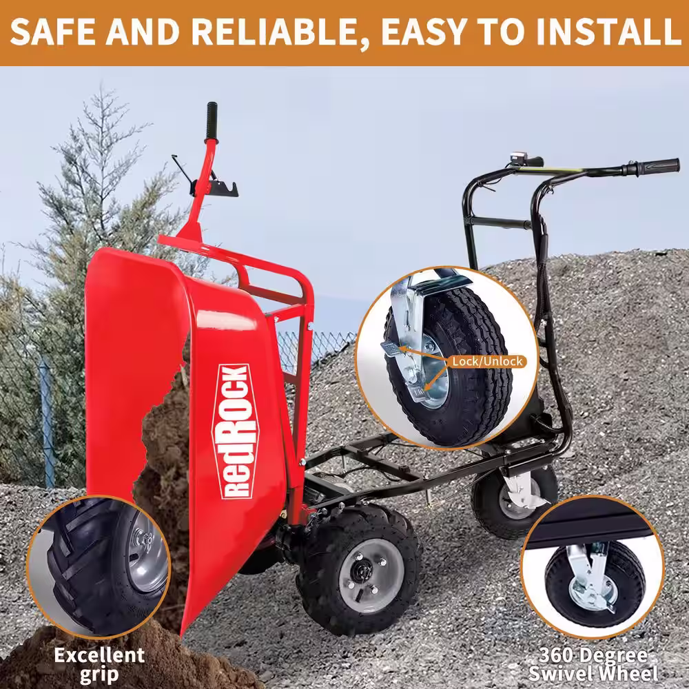 Merax 6 cu. ft. Powered Steel Bucket Wheelbarrow with 48-Volt 28Ah 500-Watt AGM Battery and Charger