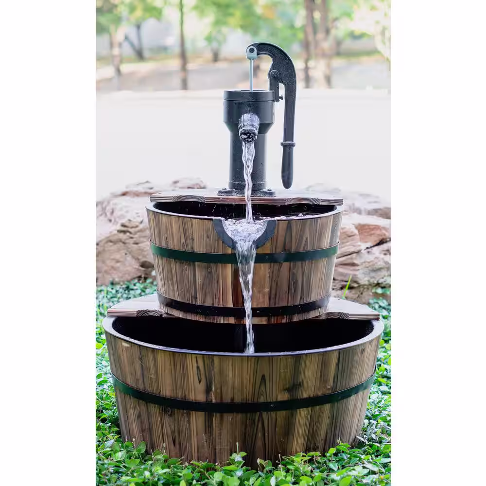 None Patio Premier Wood Deluxe 2-Tiered Cascading Washtub Fountain