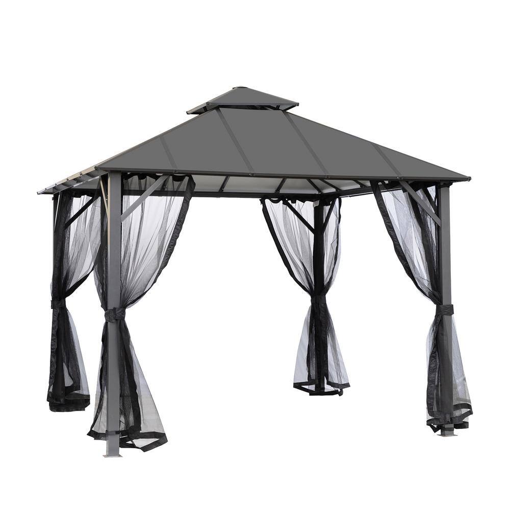 CASAINC 10 ft. x 10 ft. Outdoor Hardtop Insulated Aluminum Frame Patio Gazebo with Double Roof and Netting