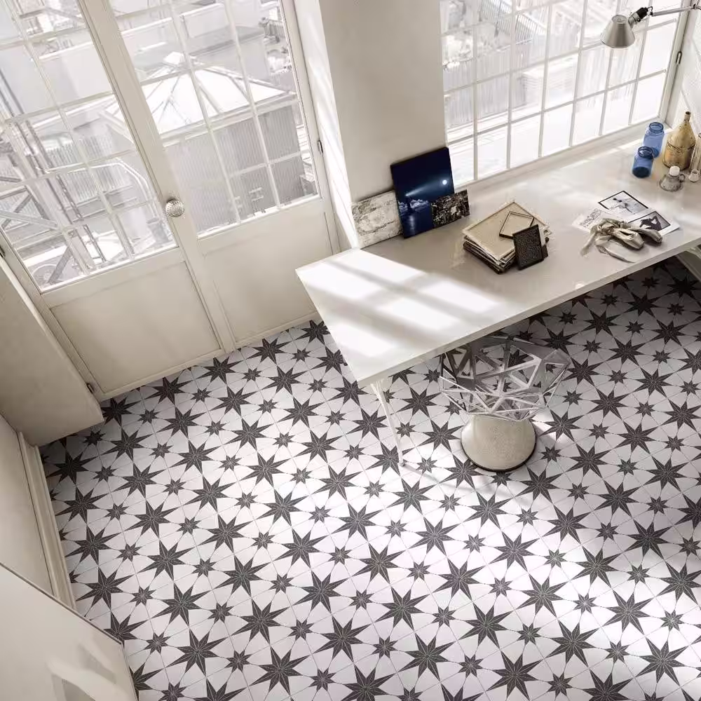 Merola Tile Stella Nero 9-3/4 in. x 9-3/4 in. Porcelain Floor and Wall Tile (10.88 sq. ft./Case)