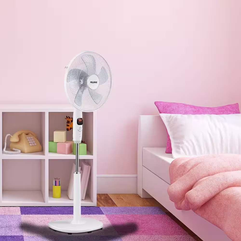 Pelonis 16 in. 3 Speeds Pedestal Fan in White with Adjustable Height, Oscillating