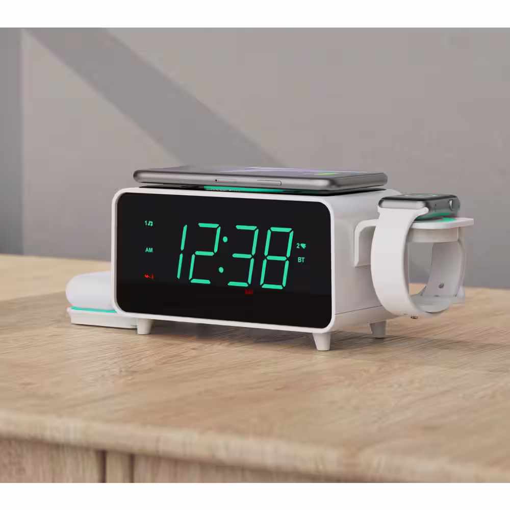 Emerson SmartSet Multiple Wireless Charging, Dual Alarm Clock Radio, Bluetooth Speaker, USB Charger, 1.4