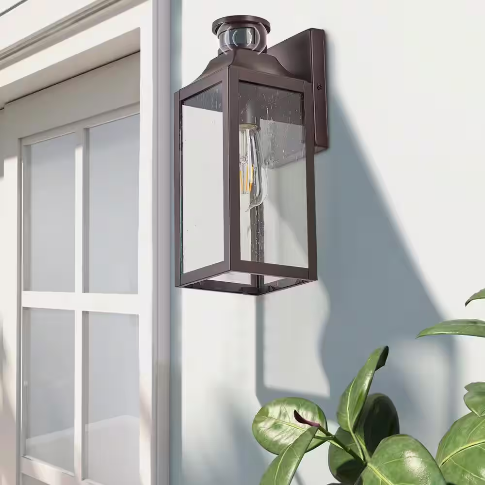 None 2-Light Oil Rubbed Bronze Motion Sensing Metal Hardwired Outdoor Wall Lantern Sconce with No Bulbs Included
