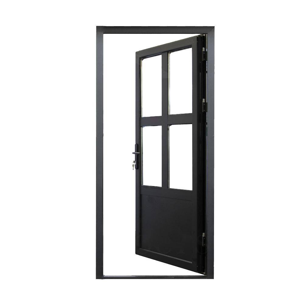None Teza French Doors 37.5 in. x 80 in. Matte Black 4-Lite Right Hand Inswing Aluminum French Door