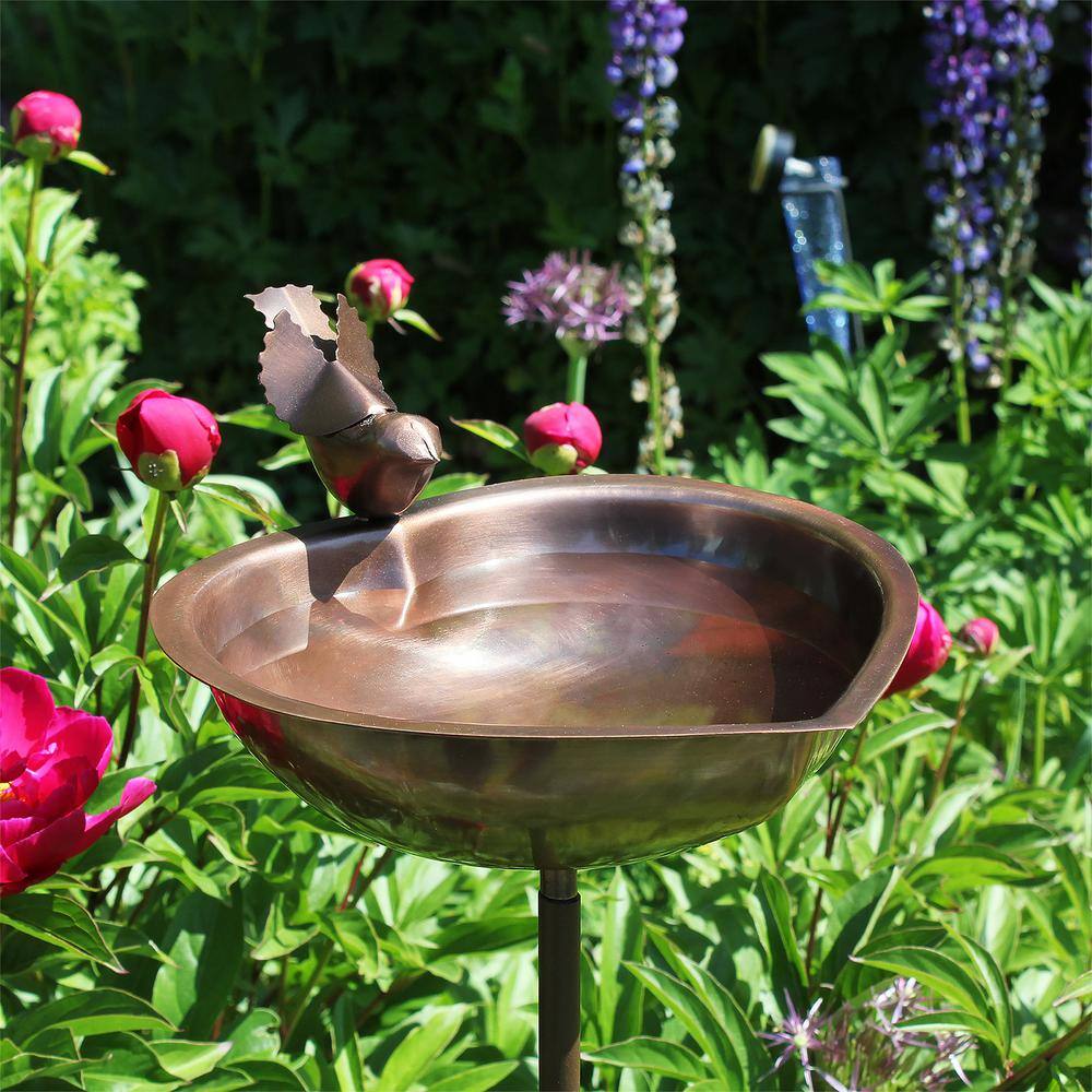 Achla Designs 9 in. Dia, Antique Copper Heart Shaped Birdbath Bowl with Stake