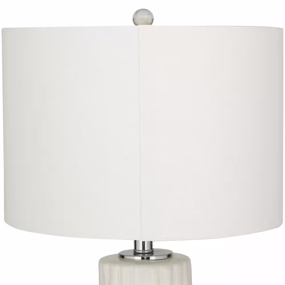 Litton Lane 30 in. White Ceramic Fluted Base Task and Reading Table Lamp with Drum Shade