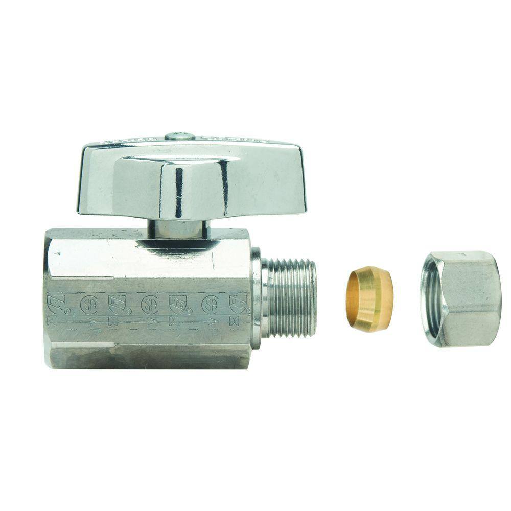 BrassCraft 1/2 in. FIP Inlet x 3/8 in. Comp Outlet 1/4-Turn Straight Ball Valve