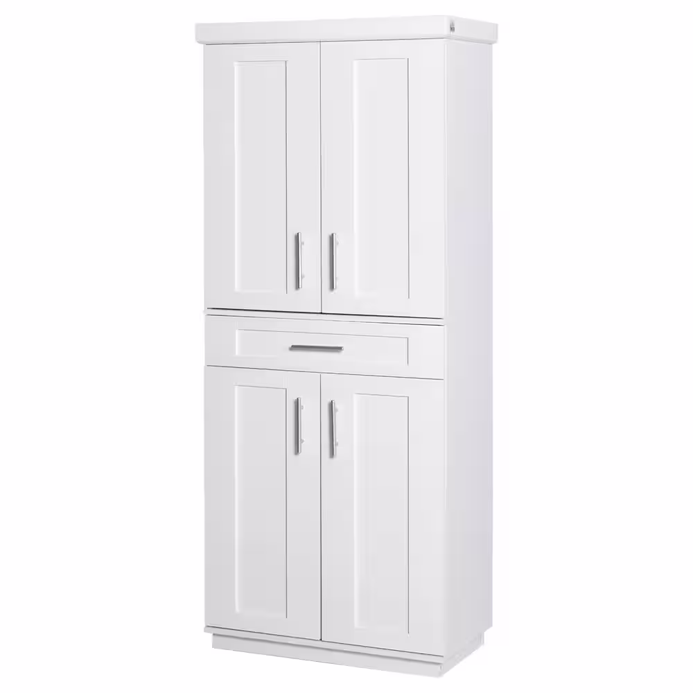 HOMCOM Modern Kitchen Pantry Freestanding Cabinet Cupboard with Doors and Shelves, Adjustable Shelving, White