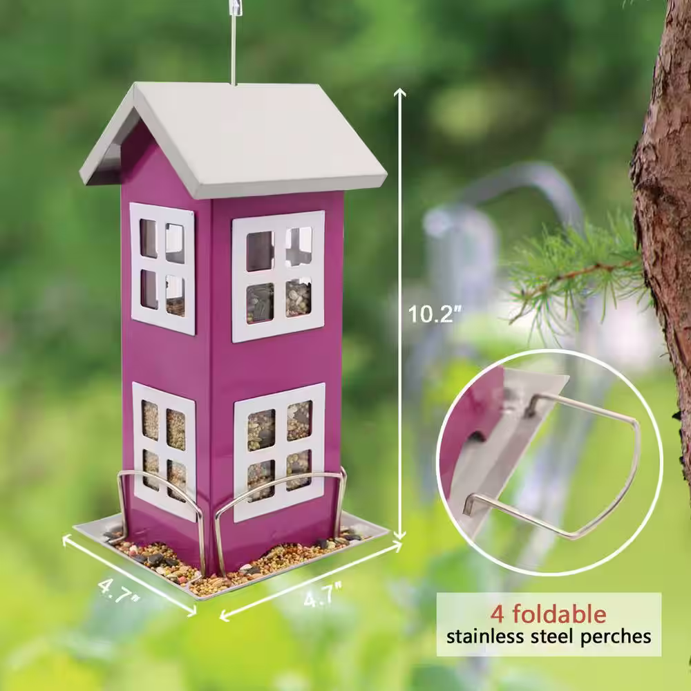 None 4.7 in. x 10.2 in. House Bird Feeders Outside-Country House Design Hook Hang On Tree Poles Backyard Gift Idea in Purple