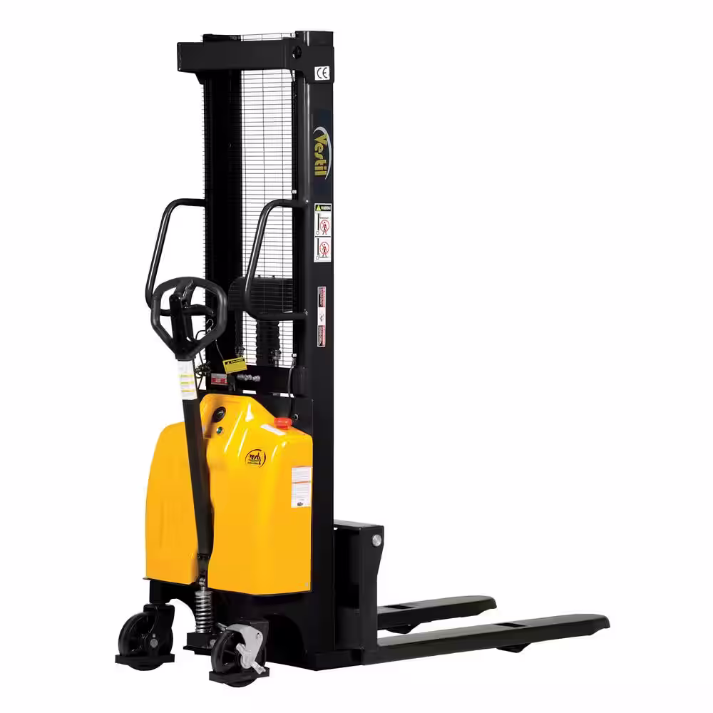 Vestil 2,000 lb. Capacity 63 in. High Combination Hand Pump and Electric Stacker with Fixed Forks Over Fixed Support Legs