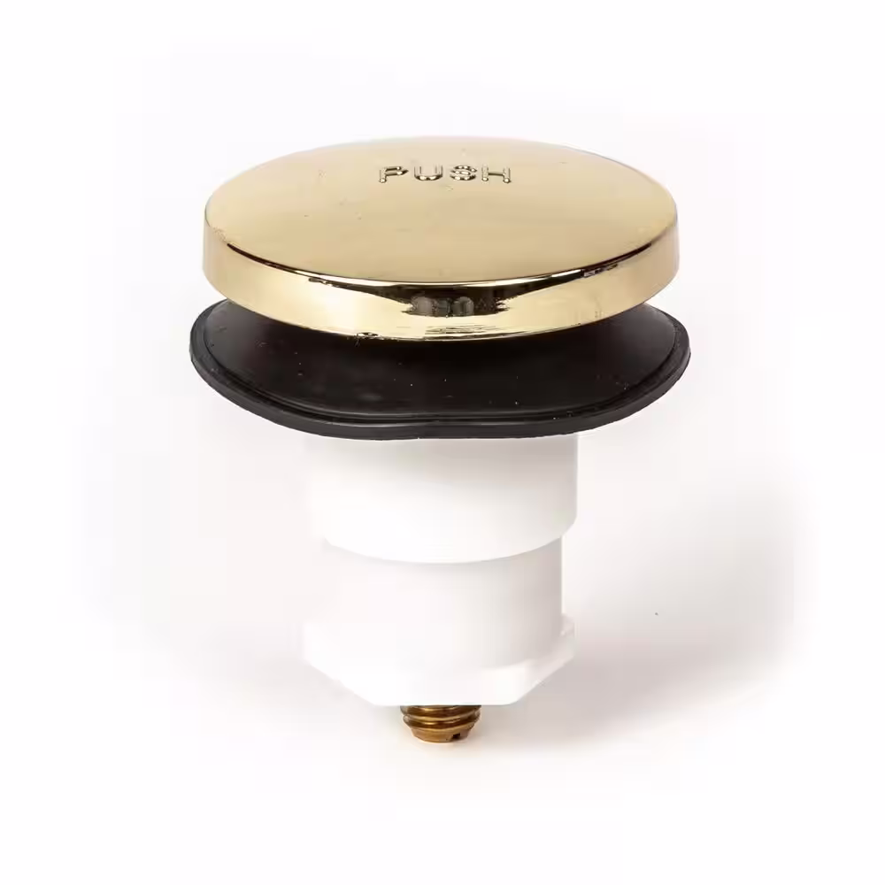 PF WaterWorks Fits 3/8 in. and 5/16 in. TubSTRAIN Universal Toe Touch Hair Catcher Bathtub Drain Stopper in Polished Brass