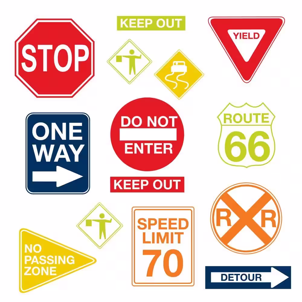 WallPops 3.5 in. x 2 in. Road Signs Wall Art Decal Kit
