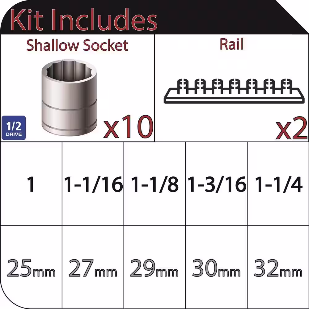 Husky 1/2 in. Drive X-Large SAE/MM Socket Set (10-Piece)