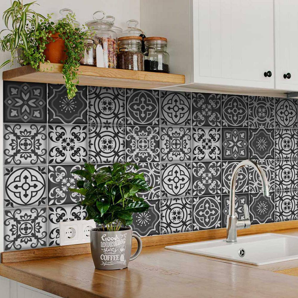 None Black B18 6 in. x 6 in. Vinyl Peel and Stick Tile (24 Tiles, 6 sq. ft./1-Pack)