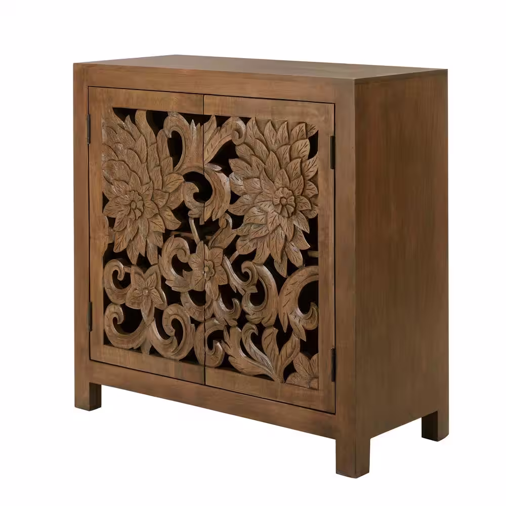 Home Decorators Collection Nadia Carved Solid Wood Accent Cabinet in Haze Brown